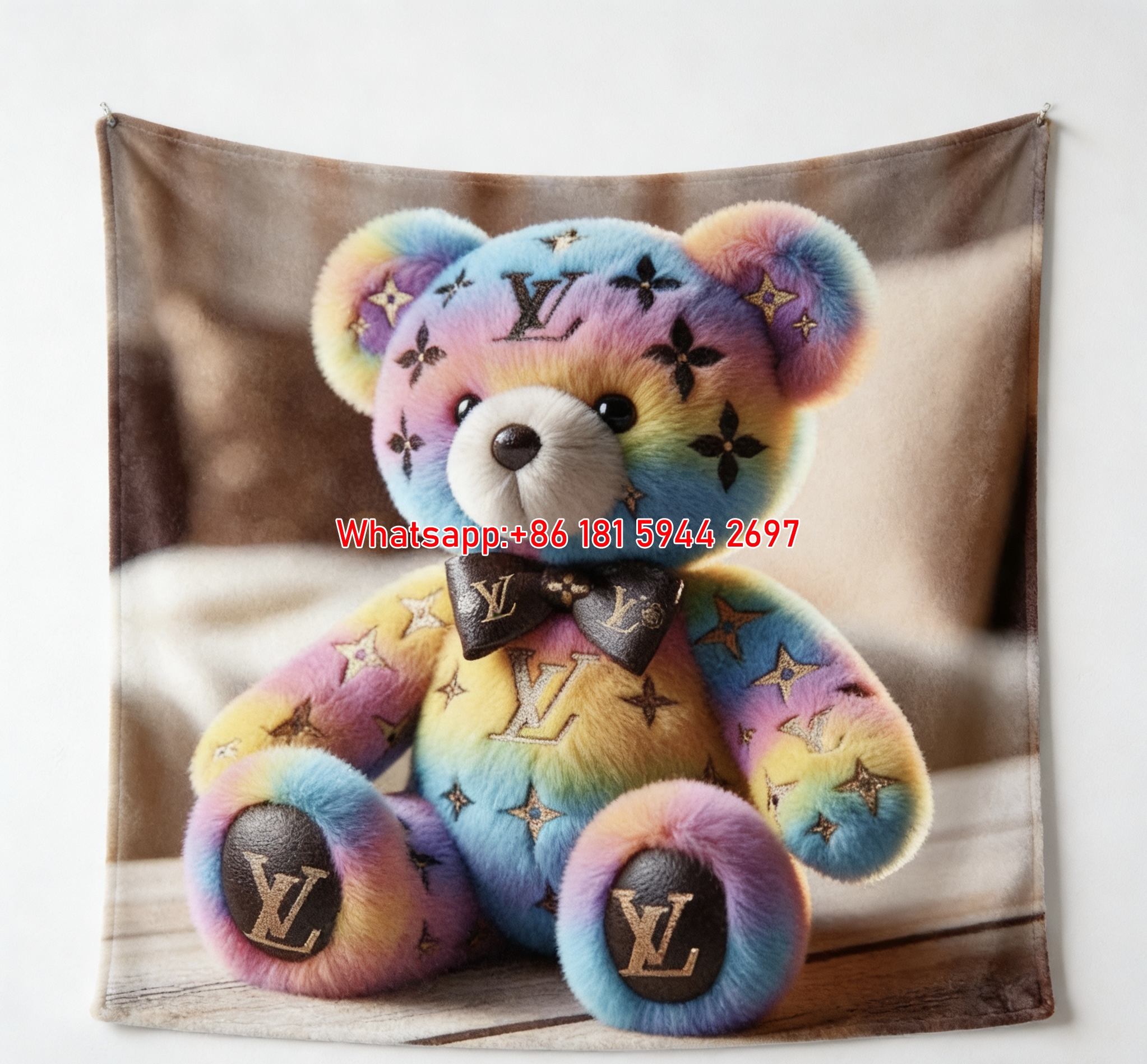 LV Rainbow Teddy Blanket LV Pastel Monogram Throw 075